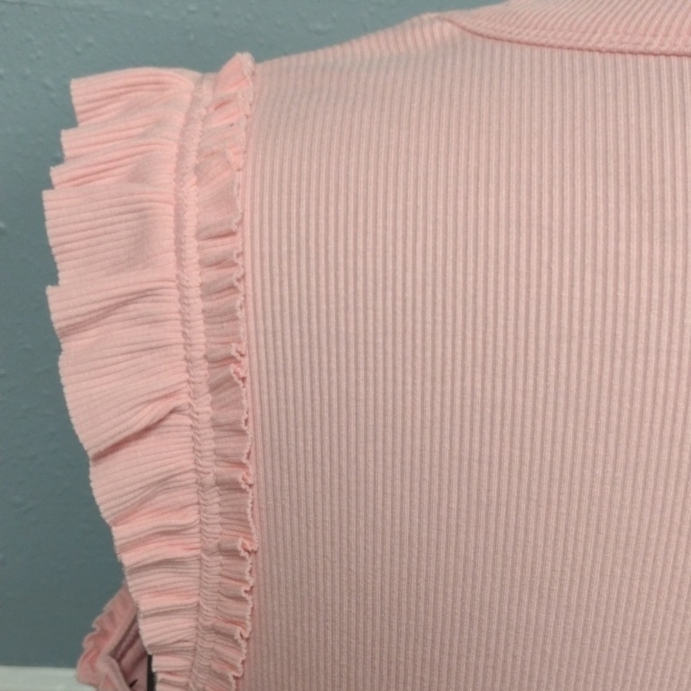 NEW Nine West Pink Ruffle V-Neck Tank Top - Picture 6 of 10